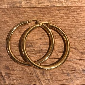 Thick hoop earrings, gold plated stainless steel